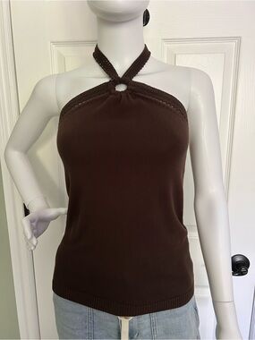 LOFT Chocolate Brown Halter Knit Tank Top